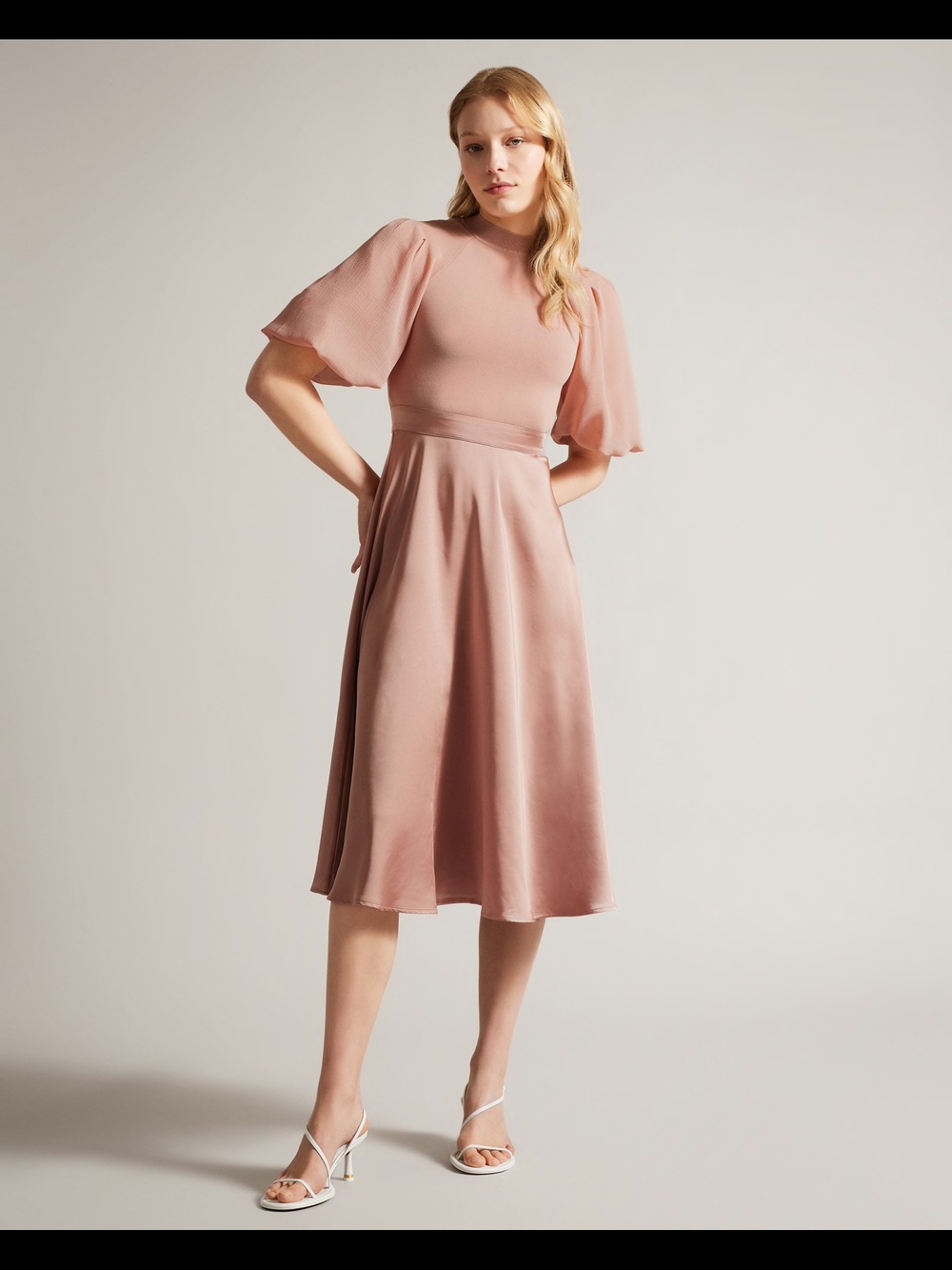 Ted Baker Women's Puff Sleeve Fitted Bodice Midi Dress